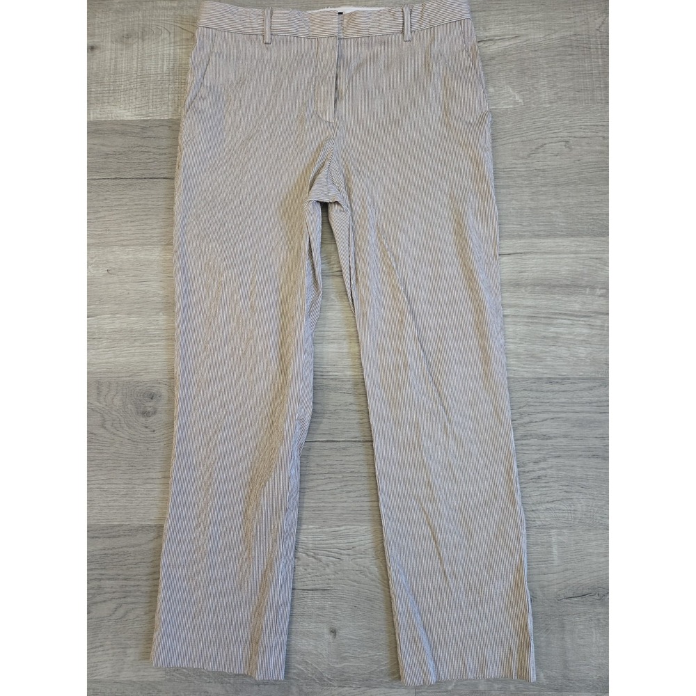 Theory Treeca Seersucker Women's Brown And‎ White Preppy Pants Size 4